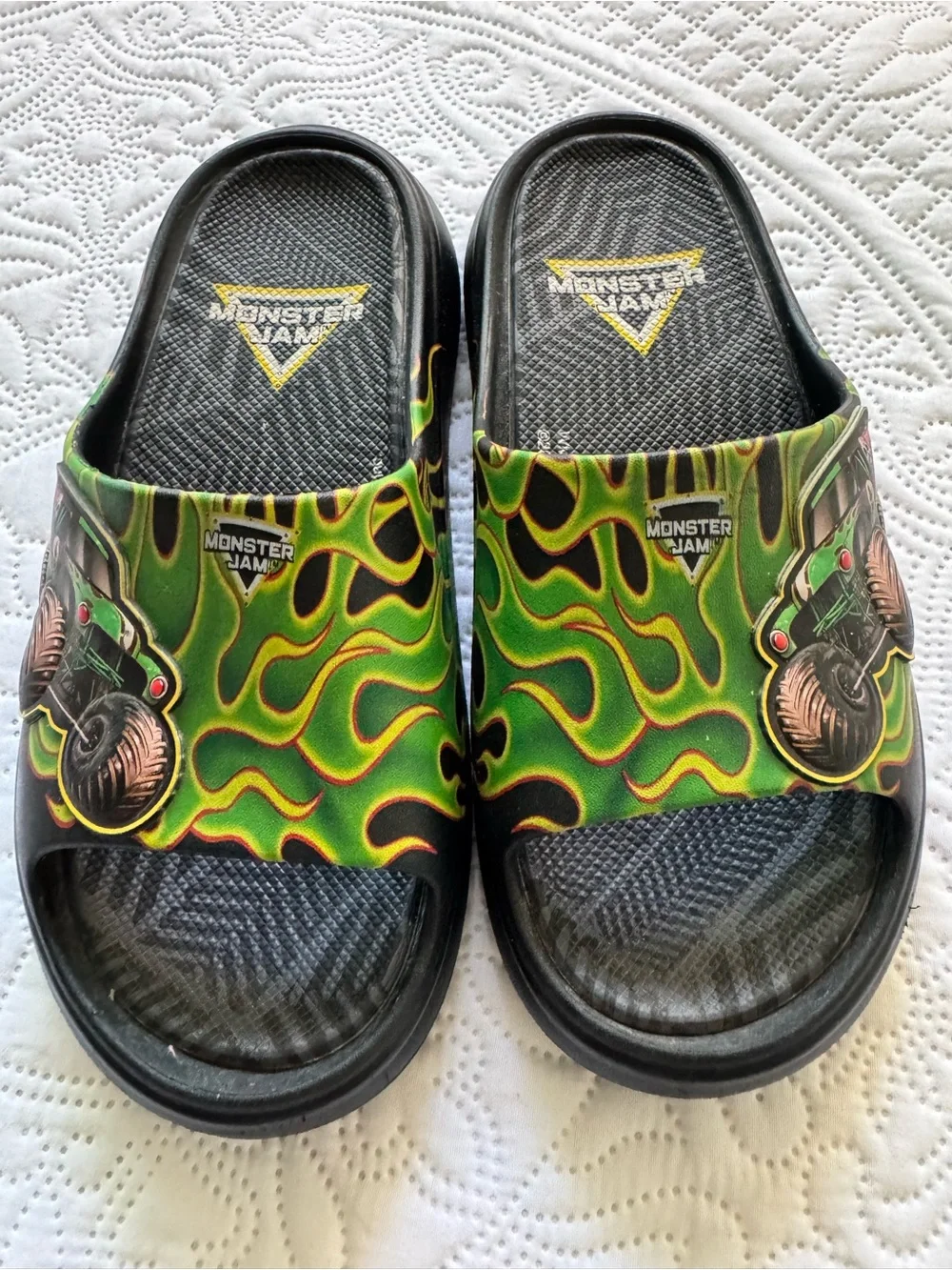 Kids Monster Jam Green Flame Slide Sandals